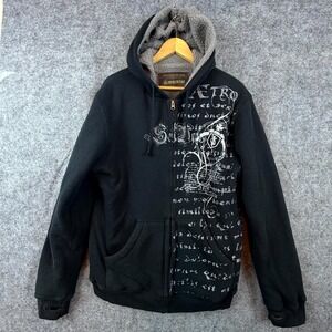 Machine Hoodie Men Large Black Y2K Thumb Holes Sherpa Lined Griffin Y2K Goth